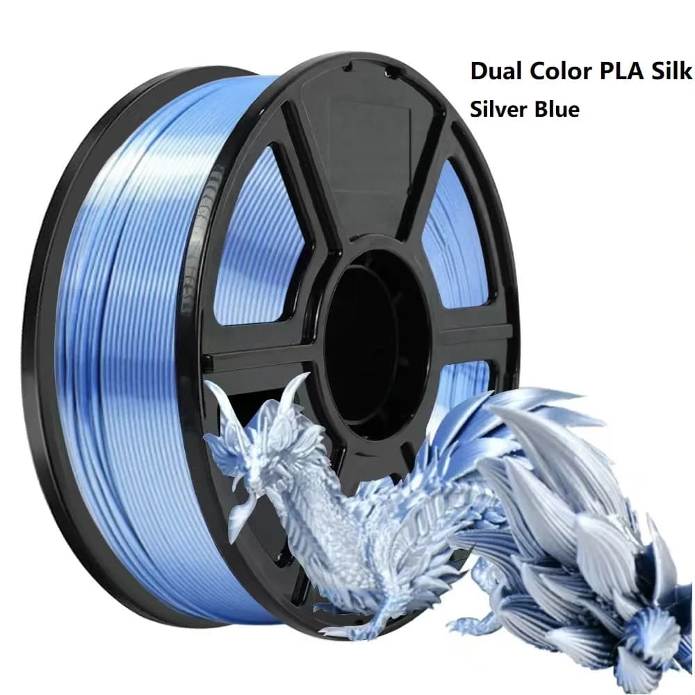 Nuovo filamento bicolore seta PLA 1,75 mm 1 kg 500 g 250 g stampante 3D materiale plastico due colori PLA filamento setoso argento blu