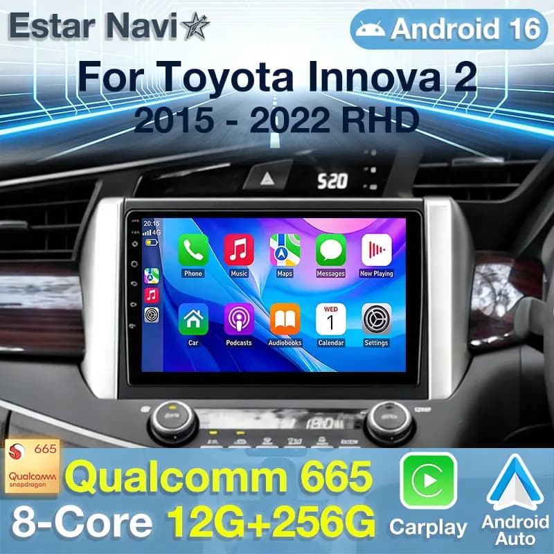 Autoradio Qualcomm Android 16 per Toyota Innova 2 2015-2022 con guida a destra, navigatore video, Carplay e Bluetooth