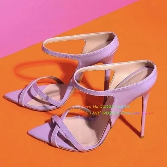 Sandali con tacco alto in pelle a punta da donna viola con punta a punta tacco a spillo slingback slip on muli eleganti scarpe eleganti da festa