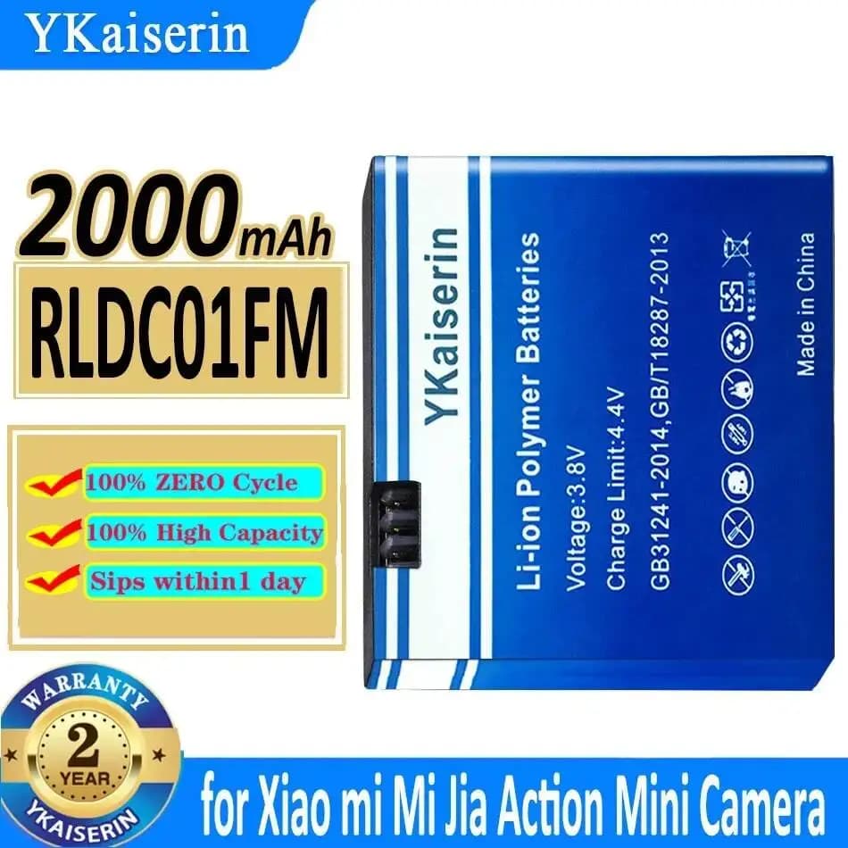 Batteria per fotocamera RLDC01FM da 2000 mAh per Xiaomi Mijia Action Mini Camera, buone prestazioni a basse temperature