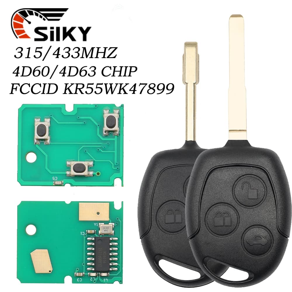 SilKY 3 BTN Chiave telecomando Fob 315/433 MHz 4D60/4D63 Chip per Ford Mondeo Focus Fusion Fiesta Galaxy Transit Chiave completa per auto