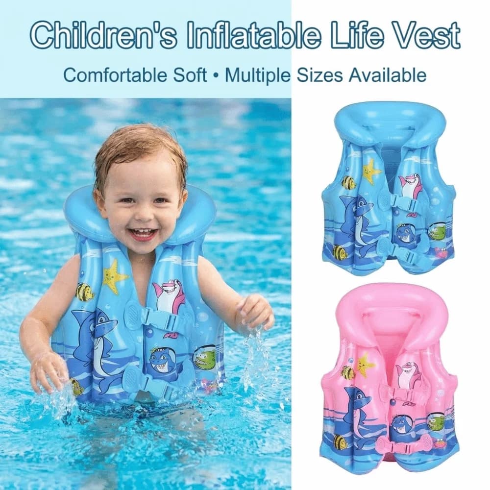 PVC Children Safety Vest Independent Airbags Adjustable Kid Life Jackets Swim Aid Ocean World Pattern Swimming Vest