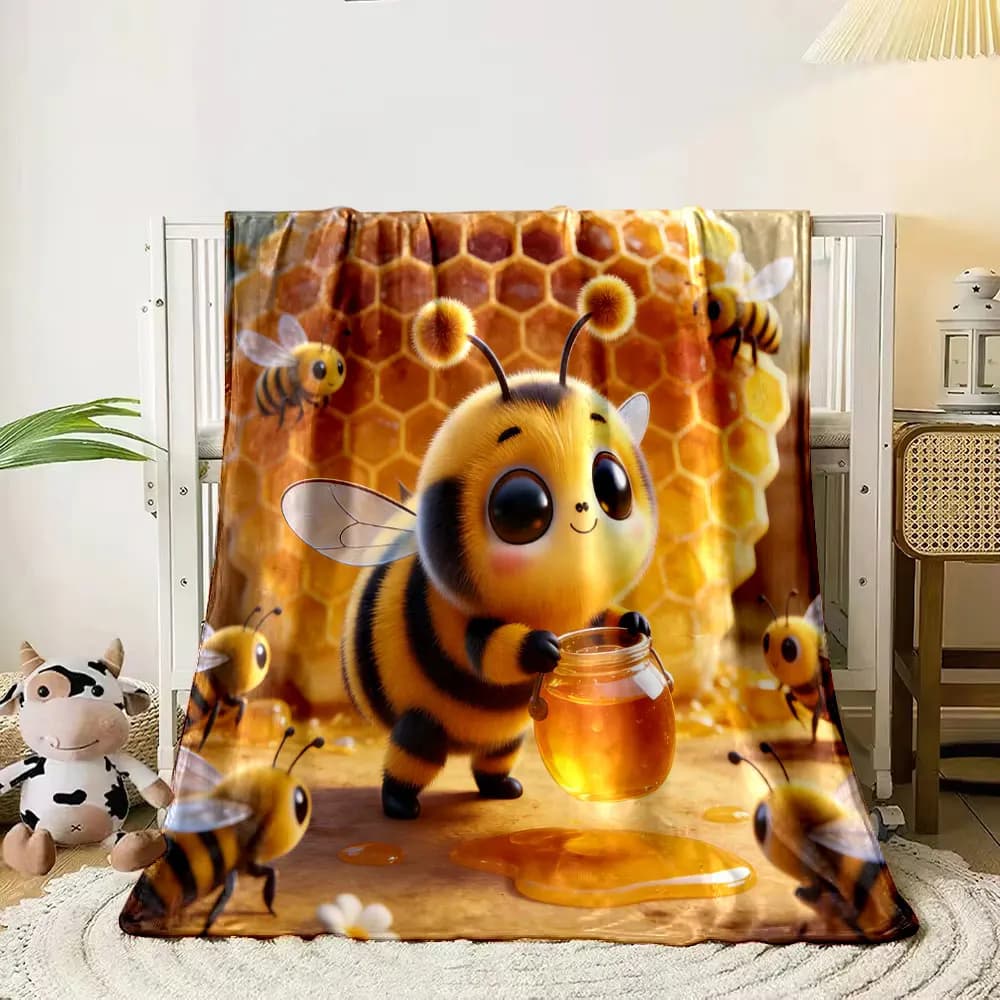 Coperta Calda con Stampa di Ape Cartoon, Morbida e Confortevole per Adulti e Bambini, Ideale per Casa, Viaggi e Auto, Regalo di Lusso