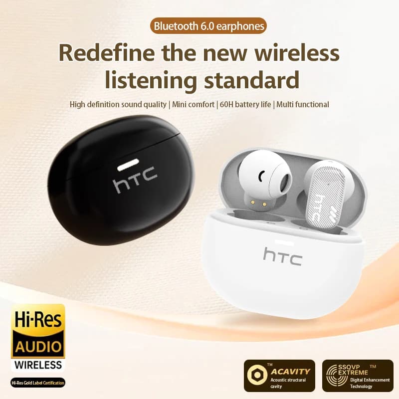 Htc Ne16 Bluetooth V6.0 Auricolari wireless Tws In-Ear Hd Cuffie vocali Cuffie stereo Hi-Fi Auricolari con cancellazione del rumore con microfono