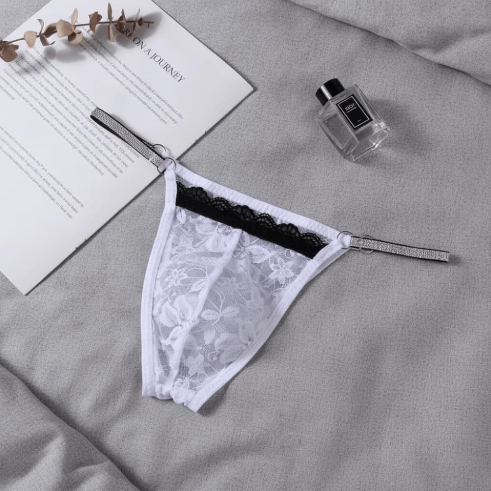 Transparent Low Waist Men Lace Hollow Thongs Underpants Glitter Belt Men's Sheer Lace Panties Underwear Lingerie Male Briefs Men