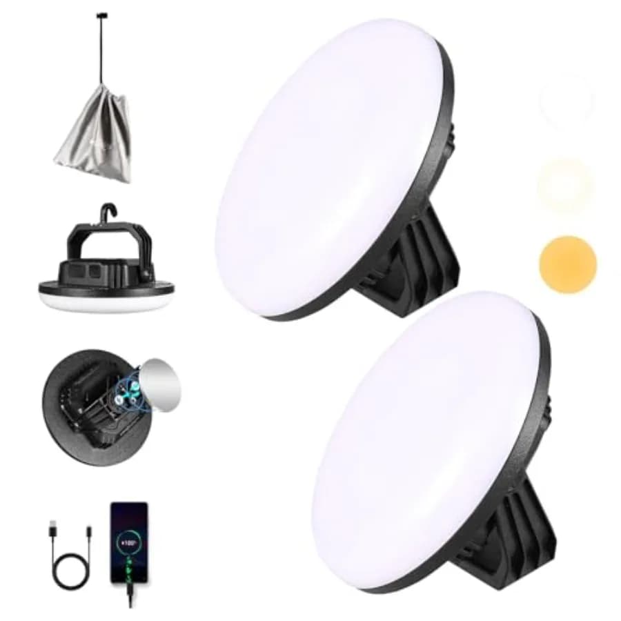 2 Pezzi Lanterna da Campeggio LED 4000LM 15000mAh Ricaricabile, 3 Modalità di Illuminazione, 180 LED, Luce Portatile per Tenda con Magnete, Impermeabile IP65