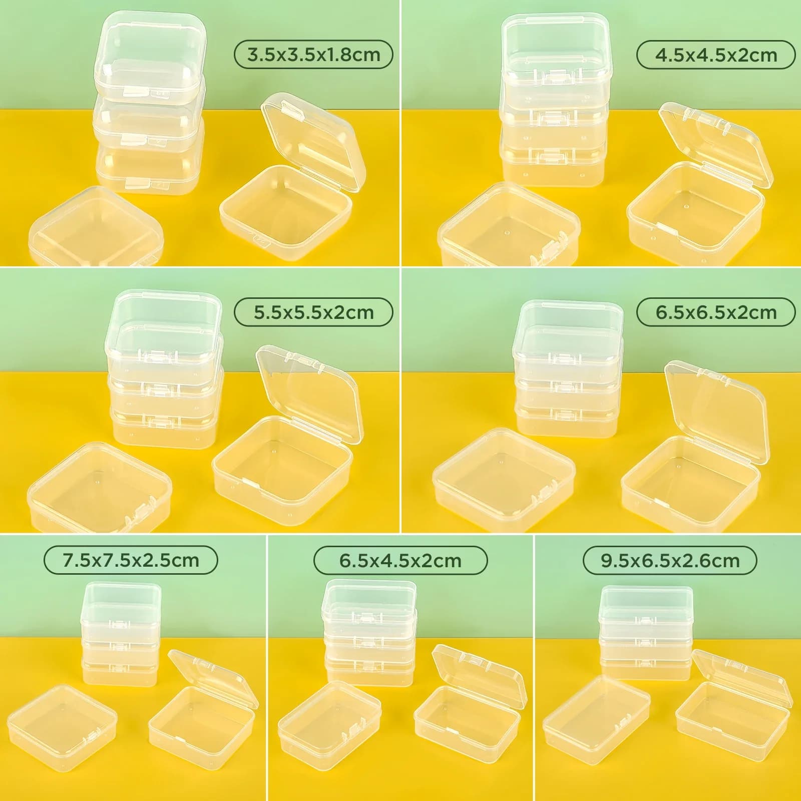 Scatola di immagazzinaggio da 10 pezzi Scatole di plastica quadrate trasparenti in PP Scatole di gioielli Perline Organizzatore Orecchini Imballaggio di gioielli Scatola quadrata piccola