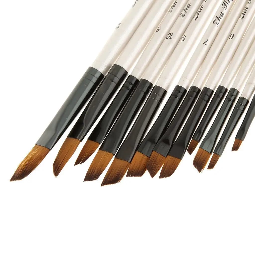 12pcs Paint Brush Set Flat Angled Filbert Round Brushes for Acrylic Oil Painting