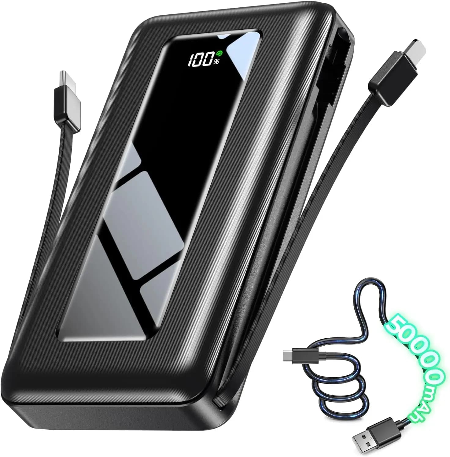 50000mAh High-Capacity Power Bank with Built-in Cables,22.5W Fast Charging Ultra-High Capacity,Travel Essential,Charge 4 Devices