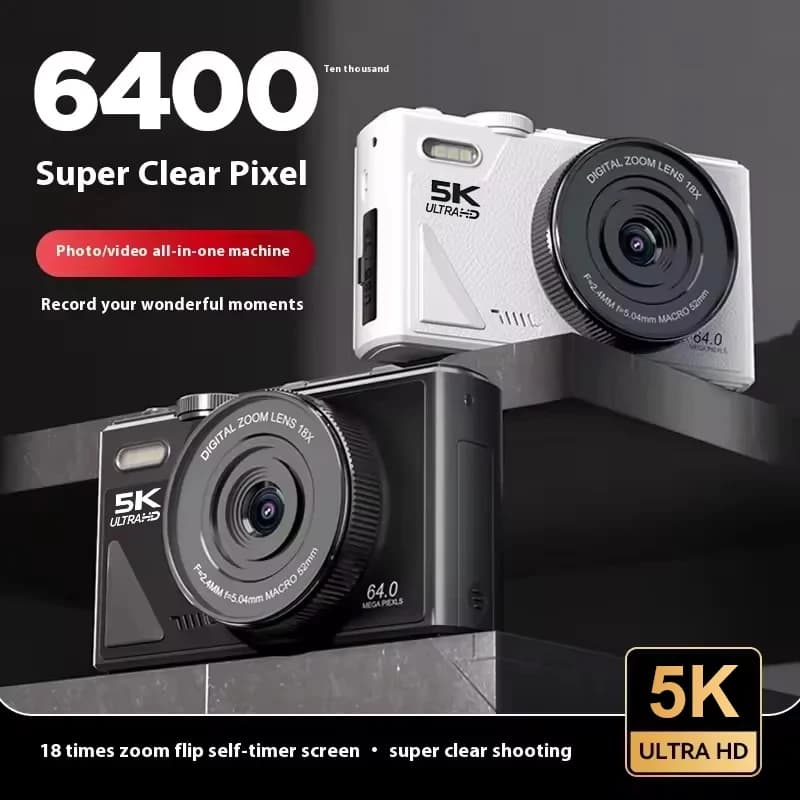 Digital Camera 5K 64 Megapixel HD Digital Camera Custom 18X Digital Zoom Cameras with Single Rotating Screen Camera with 3.0 Inch Screen