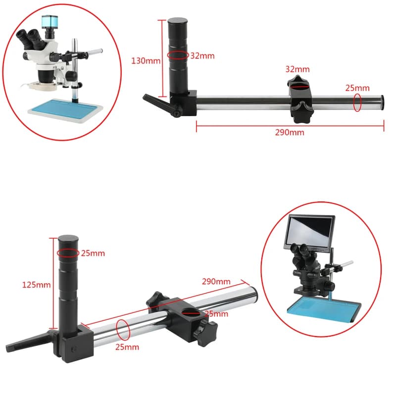 Supporto Universale in Metallo per Microscopio con Braccio Regolabile a 25mm o 32mm per Microscopi Stereo Trinoculari Industriali