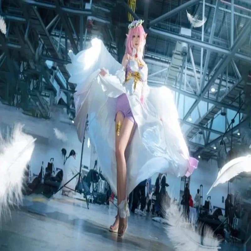 Honkai Impact 3 Cosplay Elysia Costume Copricapo Angel Returns Piuma Bianca Abito da Sera Parrucca Donna Carnevale SW;3'F,6'T.8'