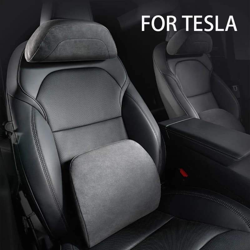 Per Tesla Modello 3/Y 2021-2025 2026 ginepro Cuscino per il collo in pelle scamosciata e supporto lombare Poggiatesta del sedile Accessori interni per auto
