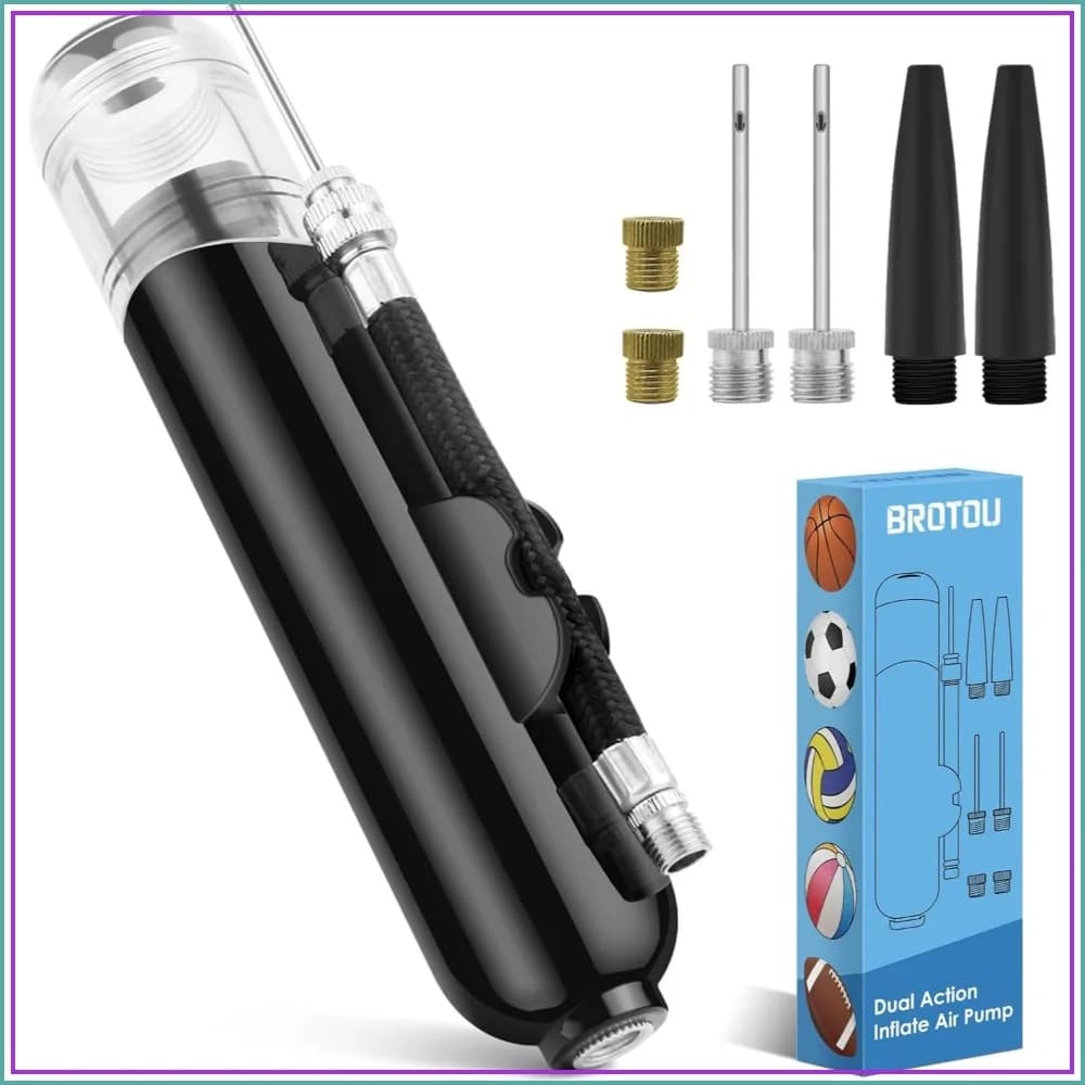 Dual Action Ball Pump with 3 Needles & 2 Nozzles for Soccer, Basketball, Volleyball, Bikes