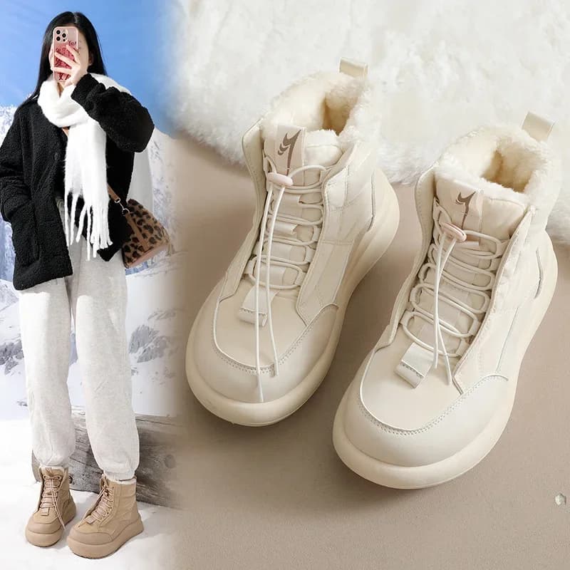 Women's Winter Sports Shoes with Added Fleece and Thickened Short Boots Warm and Non Slip Thick Soled Hiking Shoes Walking Shoes
