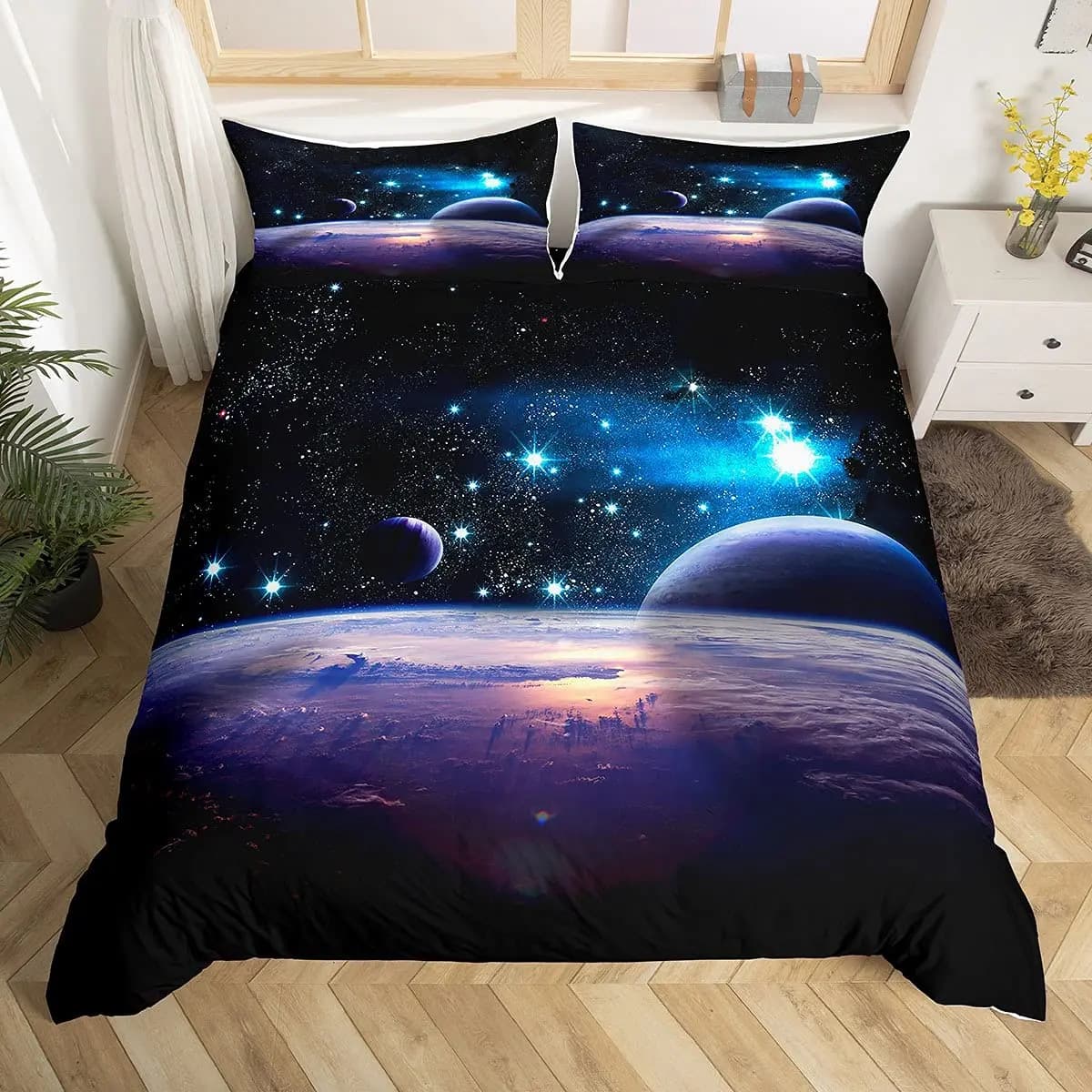 Set copripiumino Galaxy Set biancheria da letto a tema spaziale stampata in 3D Kid Boy Galaxy Series copripiumino in poliestere modello universo per ragazza