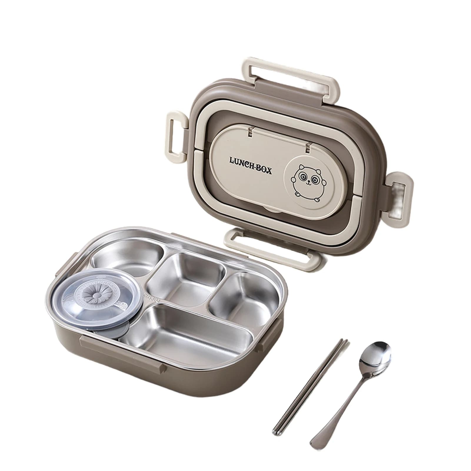 Lunch Box isolato in acciaio inossidabile Contenitore in metallo a 5 scomparti per pasti freschi Alimenti portatili kaki 1500 ml
