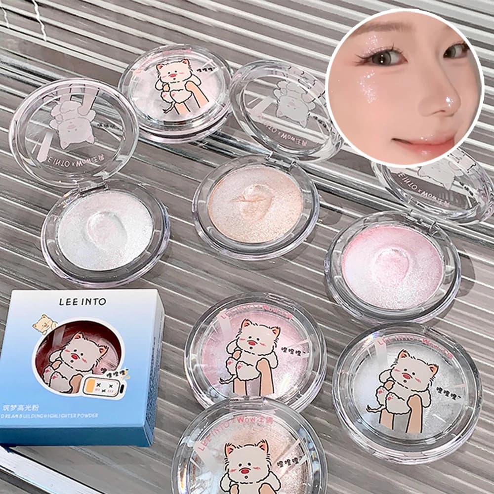 LEEINTO Simpatico cucciolo di polvere lucida lucida Glitter Evidenzia tavolozza di contorni Lucido naturale Contorno duraturo Luce delicata