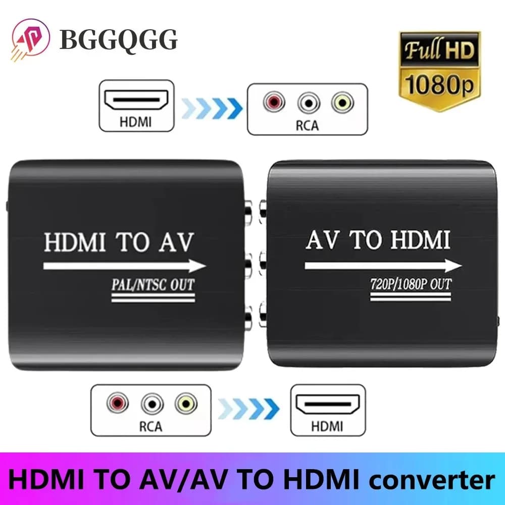 BGGQGG HDMI to AV RCA CVSB L/R Video Adapter Box Support NTSC PAL Output 1080P RCA AV to HDMI Converter Box HD Video Adapter