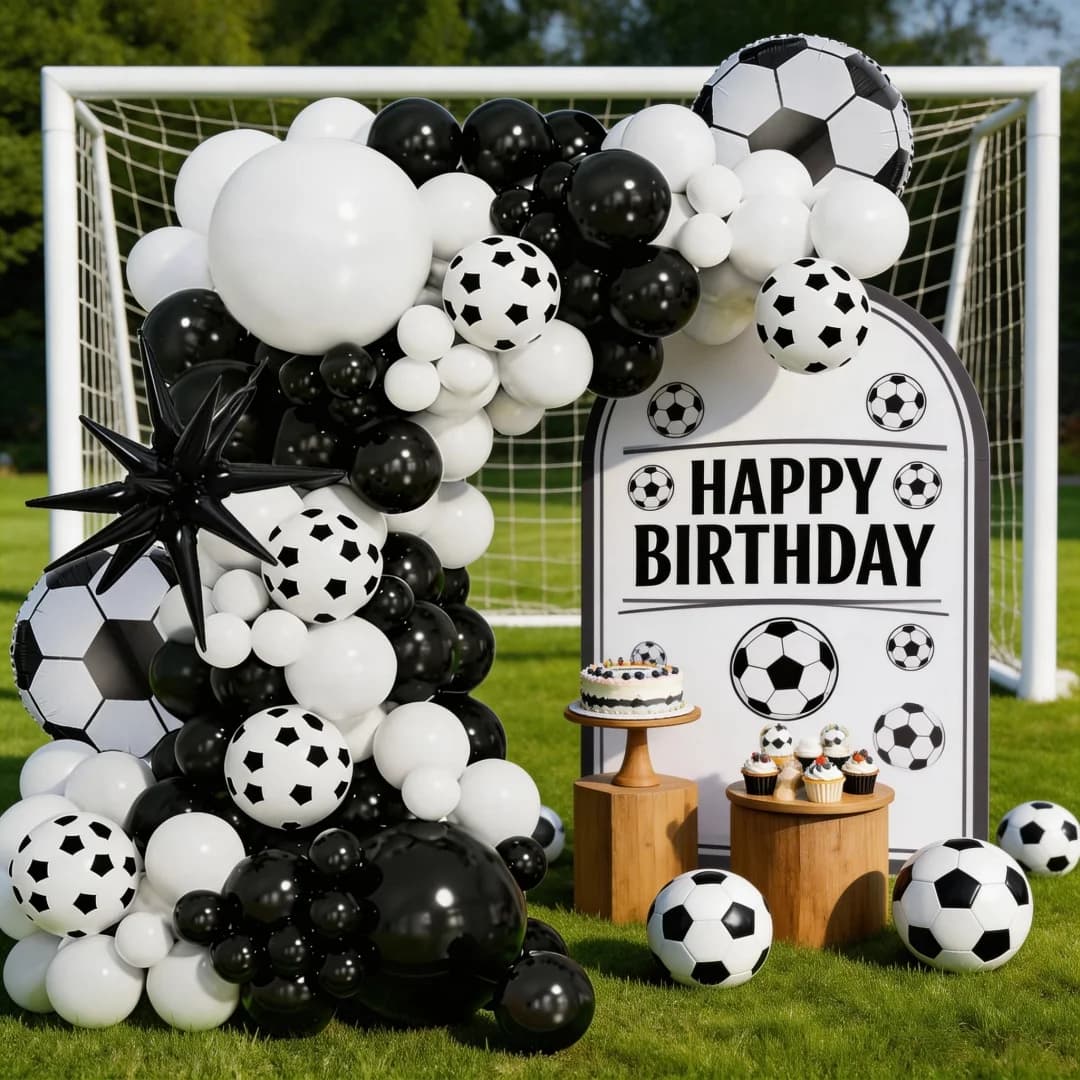 Set di 102 Palloncini a Tema Calcio Bianco e Nero, Palloncini in Foil a Stella Esplosiva Nera da 18 Pollici a Tema Calcio, Decorazioni per Eventi Campioni, Feste di Compleanno per Tifosi, Addio al Celibato, Cerimonie di Laurea, Decorazioni per Feste a Tema Calcio 2026