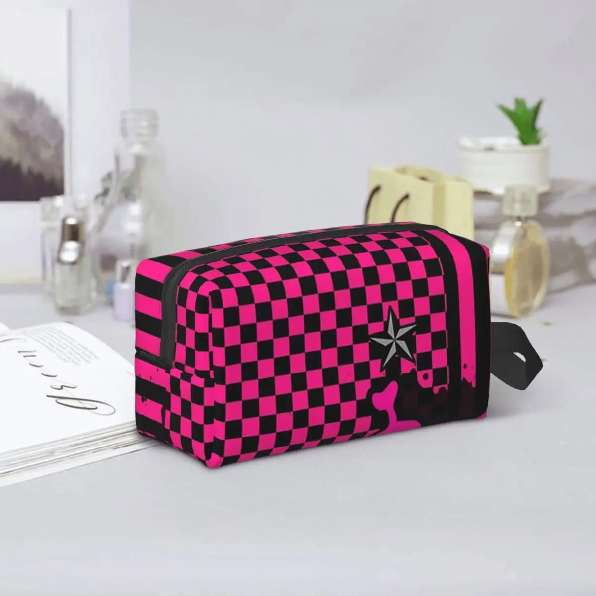 Borsa per il Trucco Punky Pink Emo, Organizer Cosmetico, Beauty Case da Viaggio per Donne, Astuccio per Cosmetici e Articoli da Toeletta
