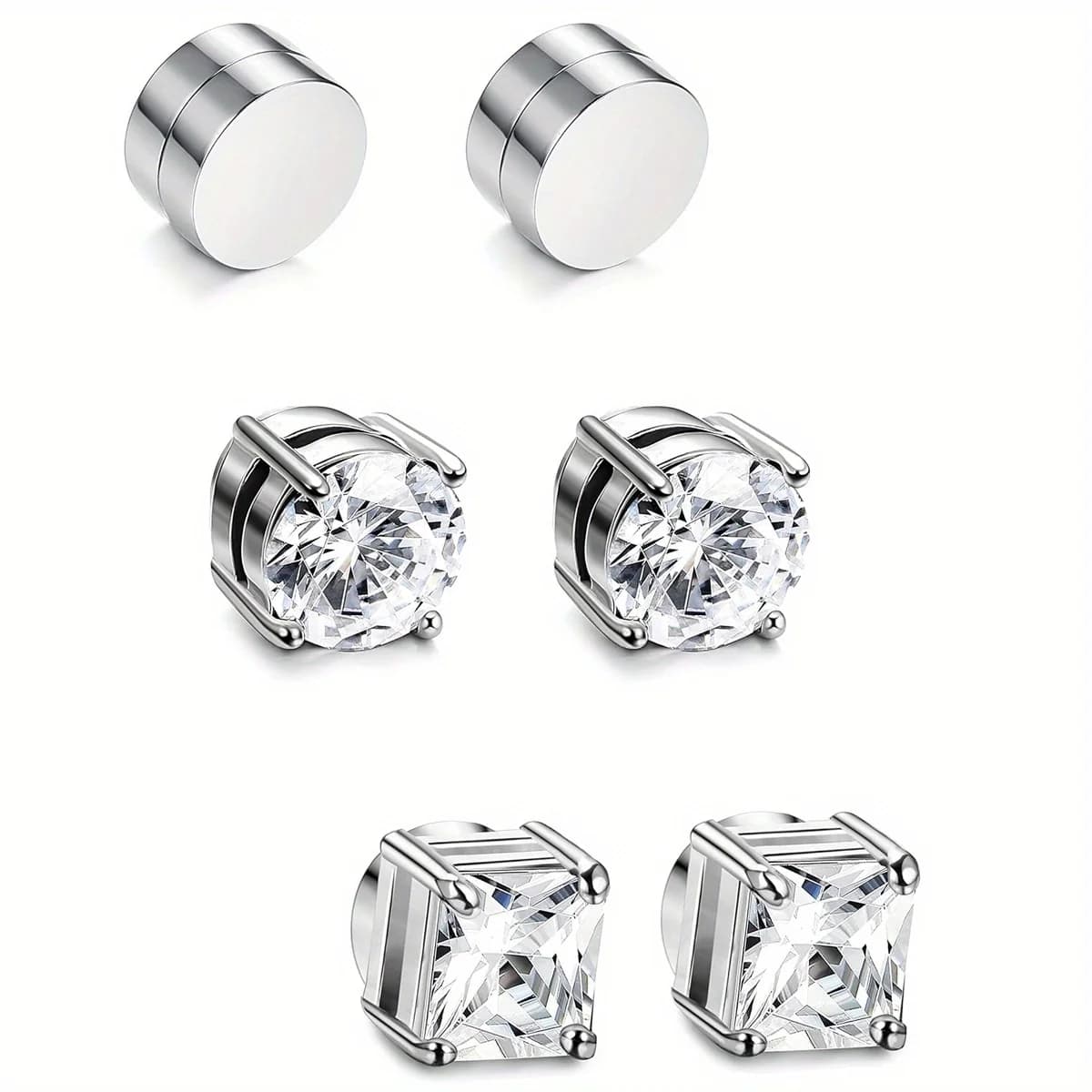 1/3 paia 6MM cristallo magnetico senza piercing orecchini in acciaio inossidabile per uomo punk zircone magnete orecchini gioielli non penetranti