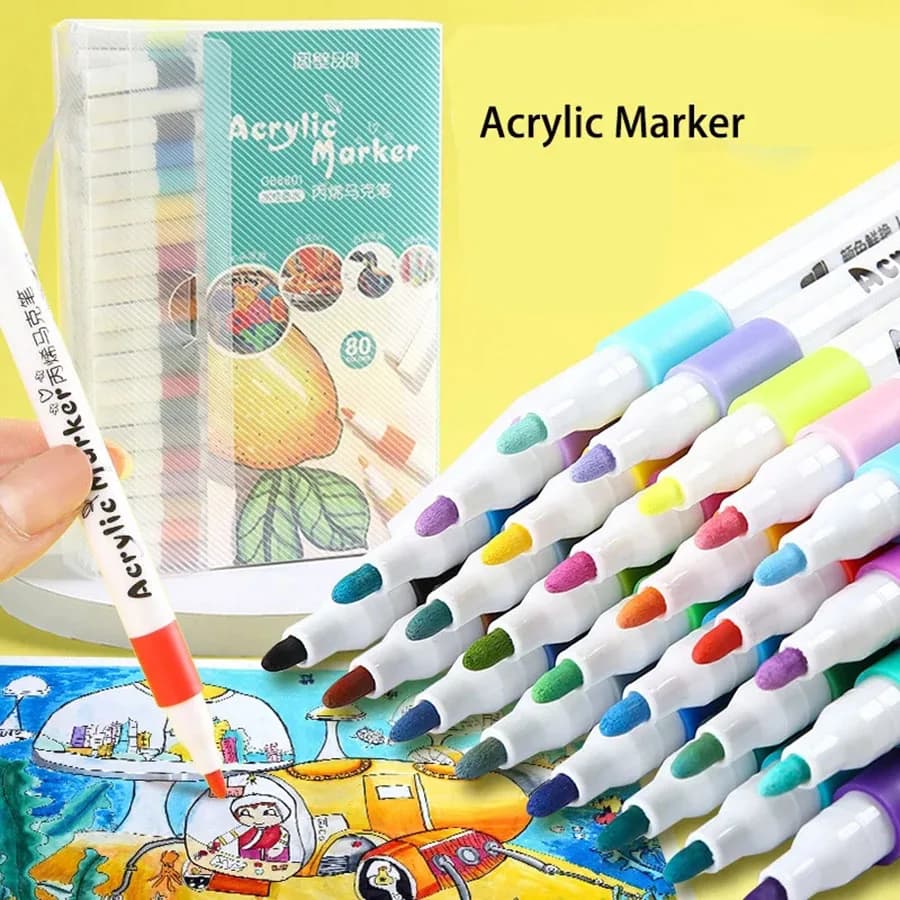 12Colors Acrylic Paint Pens Markers, Acrylic Paint Markers for Rock Painting, Ceramic, Wood, Plastic, Canvas, Glass, Car