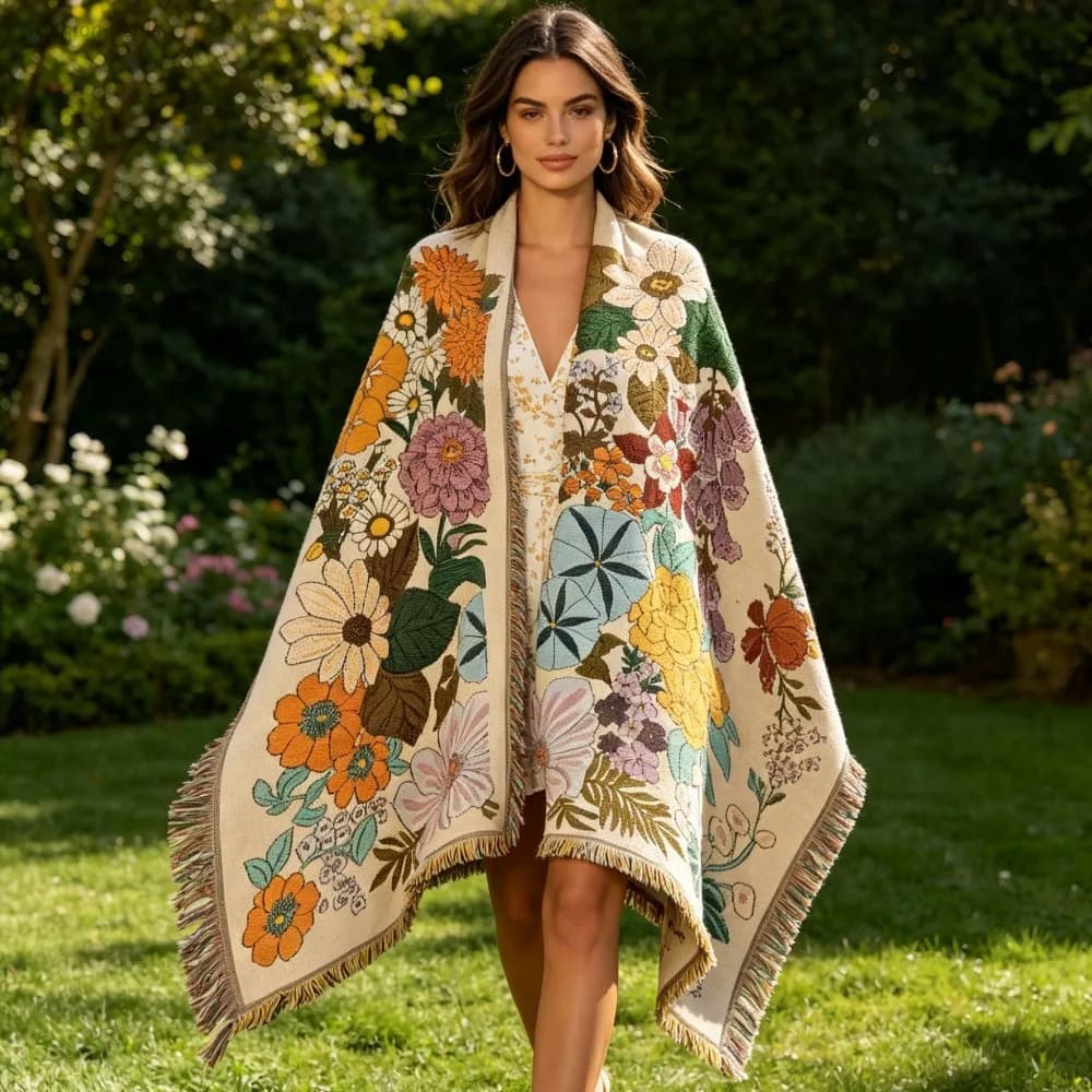 Coperta per Divano con Fiori e Nappe, Coprisedia, Coperta per Pisolino in Ufficio, Arazzo Multifunzione, Coperta per Picnic e Campeggio all'Aperto