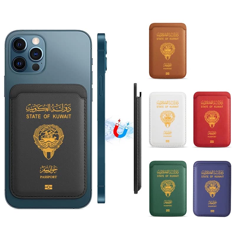Kuwait Passaporto Aggiornamento Custodia a portafoglio in pelle PU magnetica per MagSafe iPhone13 14 12 15Plus 16 Pro Custodia per carte Cover posteriore