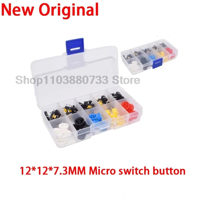 25 pieces momentary touch button switch 12 * 12 * 7.3MM micro button switch + 25 pieces tactile plug (5 colors) for switch Arduino