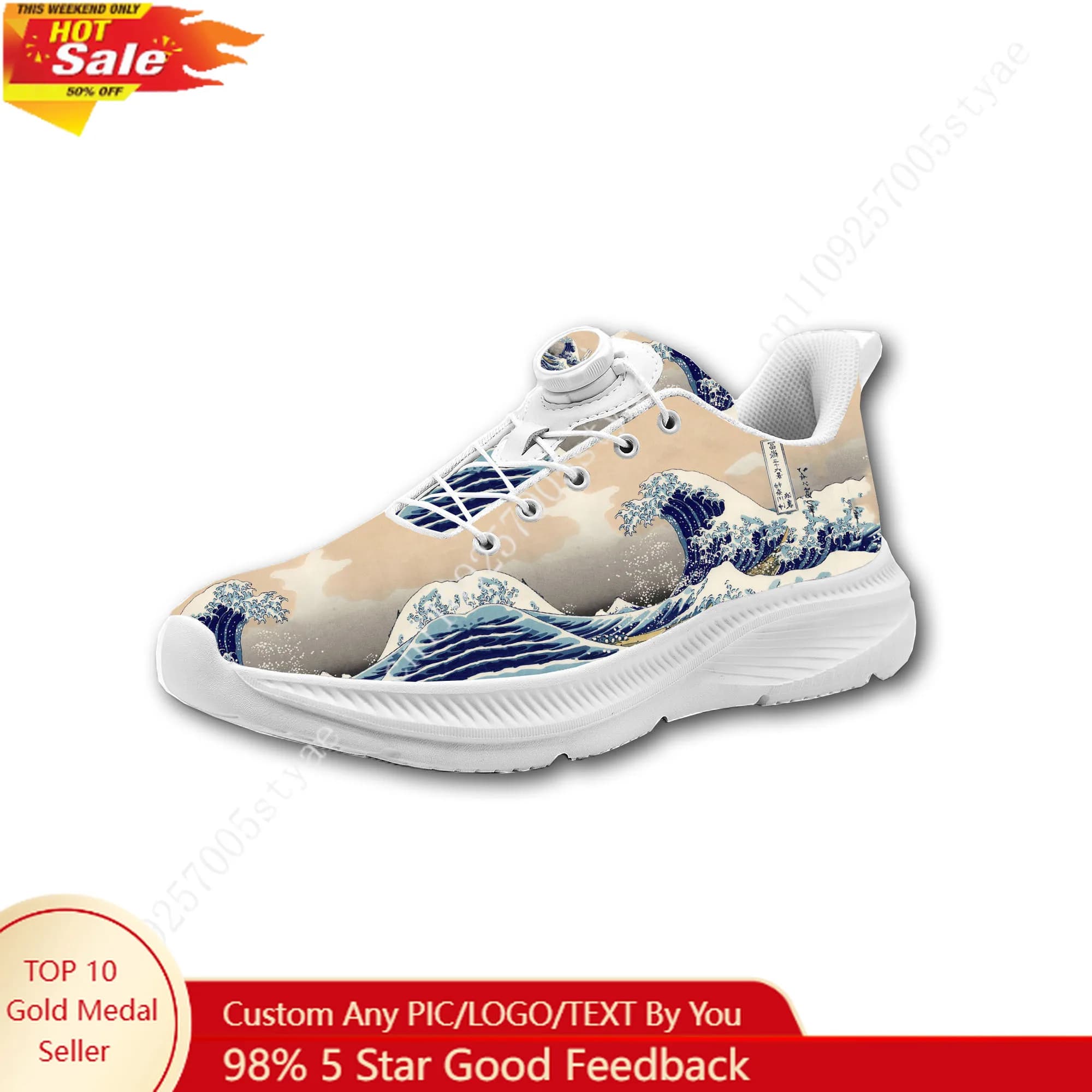 The Great Wave off Kanagawa Scarpe da trekking casual da uomo e da donna, scarpe sportive con bottoni rotanti senza lacci, sneaker leggere personalizzate