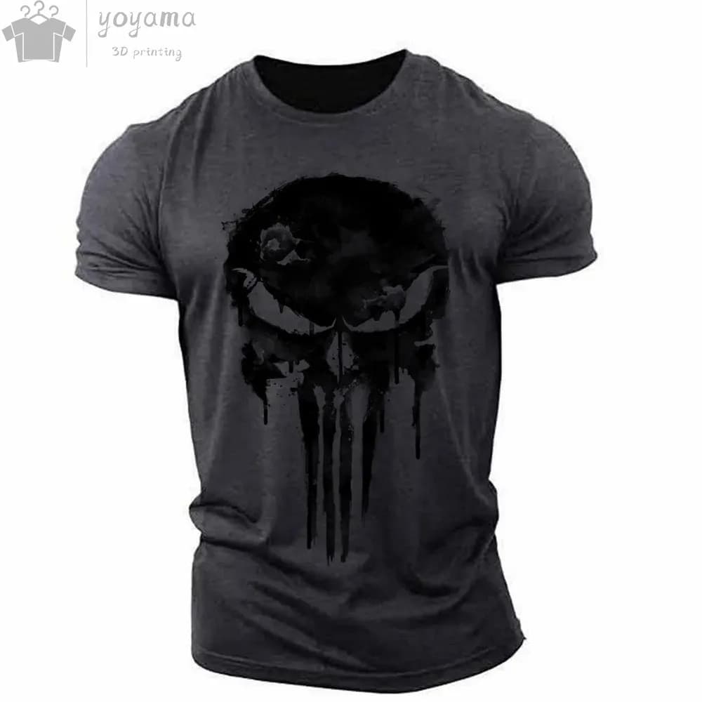 T-Shirt da Uomo con Stampa 3D Teschio Militare Patriottico, Maglietta Oversize a Collo Tondo, T-Shirt a Maniche Corte, Abbigliamento Sportivo Maschile