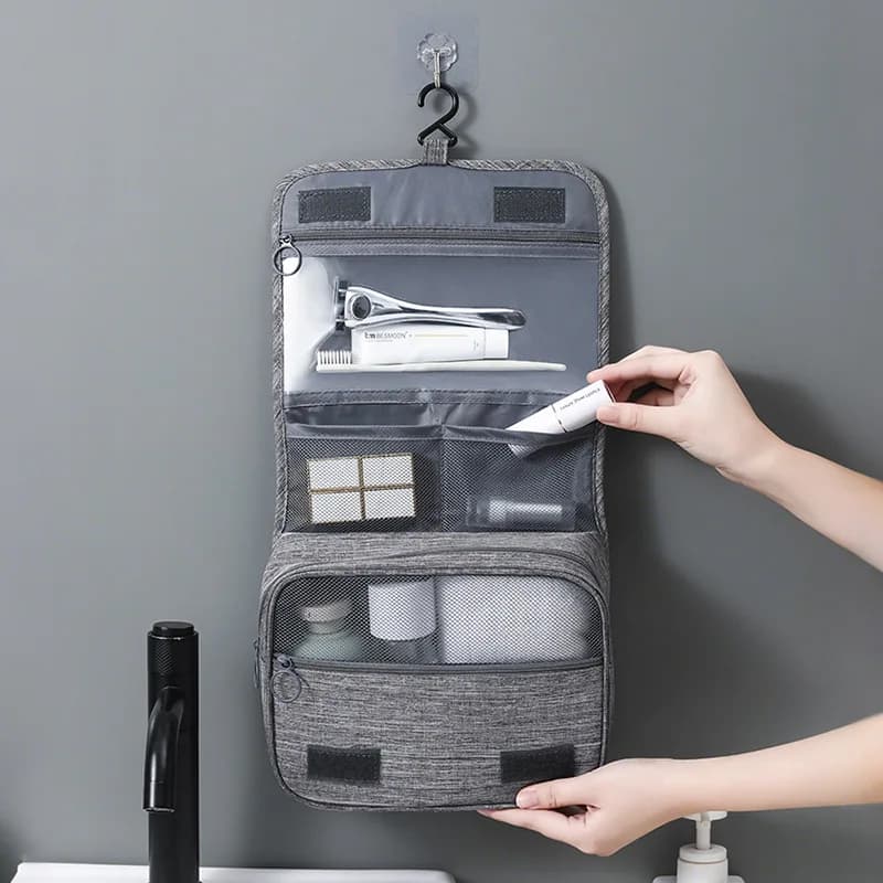 Large hanging travel bag for cosmetics and toiletries, women's and men's necessaire, makeup organizers and accessories, wash case