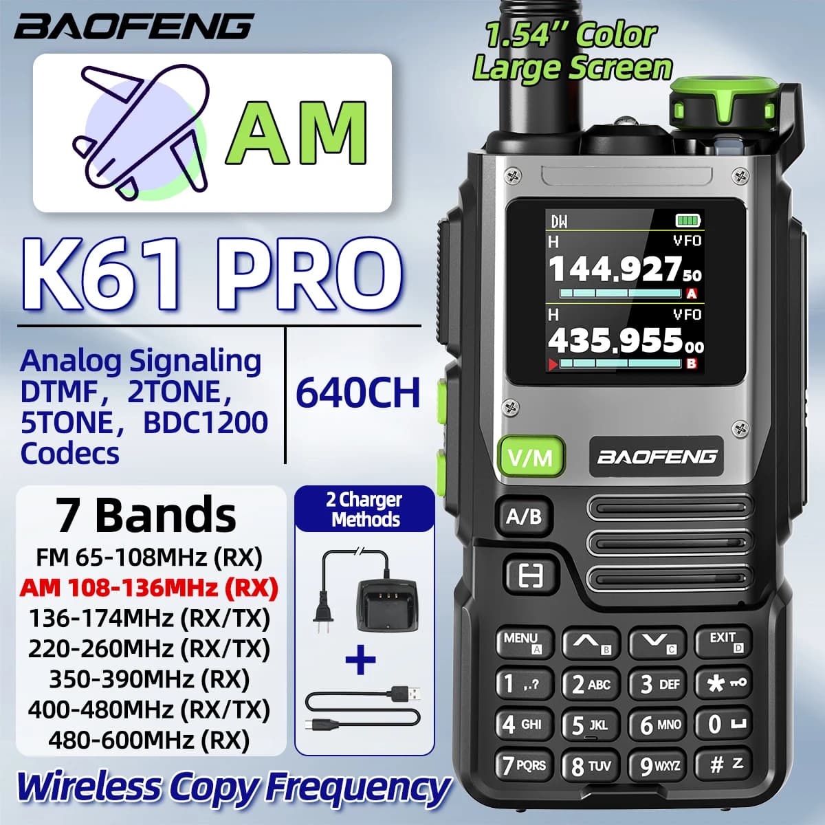 Baofeng K61 PRO Air Band Walkie Talkie Multi Band Frequenza di copia wireless AM FM DTMF NOAA Aggiornato UV-5R UV-K6 Radioamatore bidirezionale