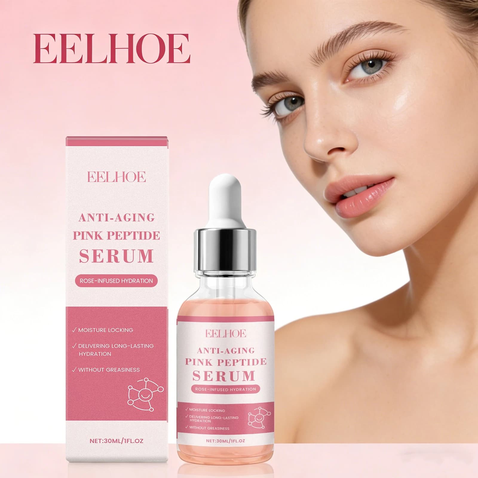 Peptide rosa Siero viso Dissolvenza Melanina Ridurre i pori Lifting Levigante Sbiancamento Viso Essenza Liquido Idratante Viso Cura della pelle
