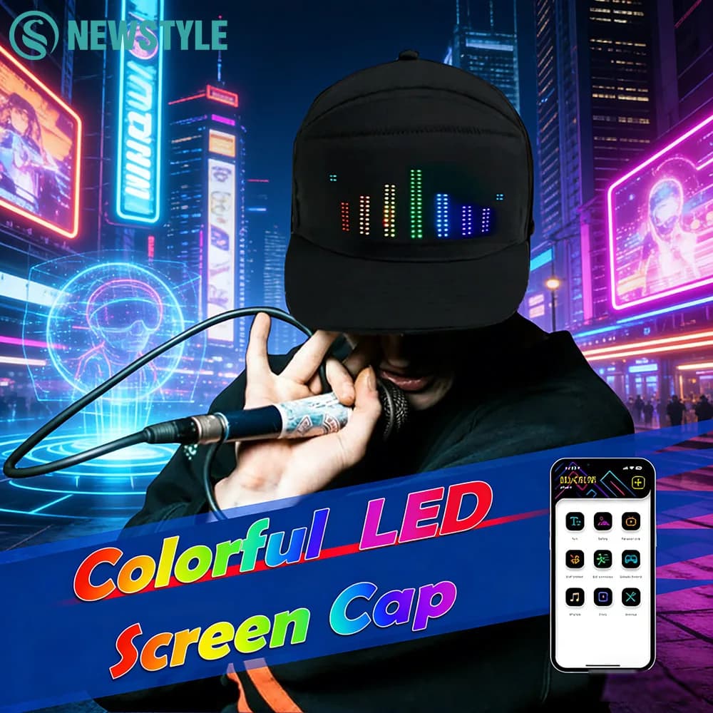 Cappello LED con Schermo Display, Matrice di Pixel Intelligente Fai-da-Te, Cappello da Baseball Ricaricabile con Controllo Bluetooth APP, Decorazione per Feste Hip Hop e Street Style