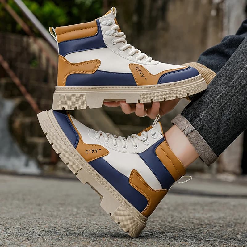 Men High-top Height Boost Work Boots Autumn, Non-slip Durable Outdoor Hiking Sneakers All-match Daily Casual Boots