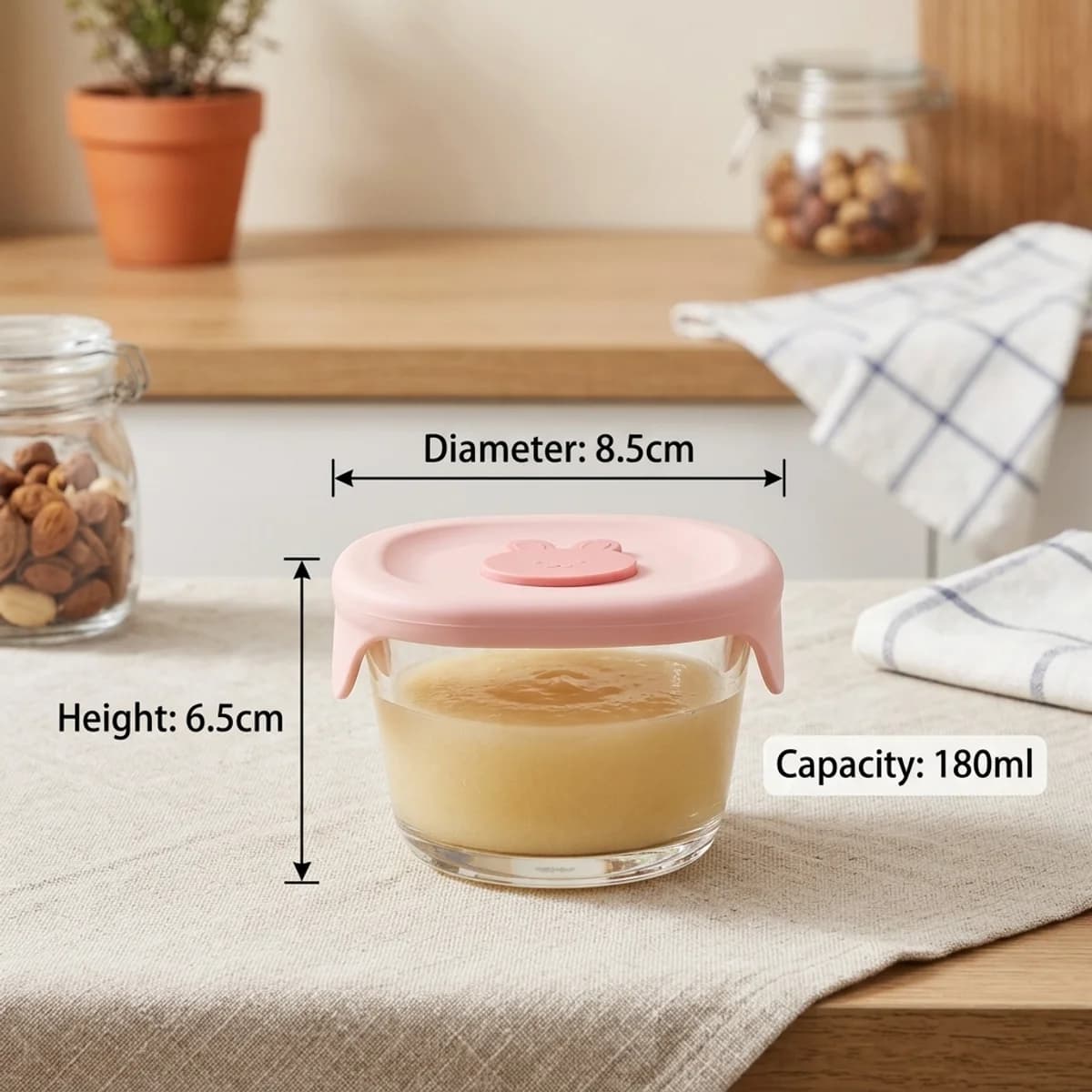 Glass Food Storage Containers,Thick High Borosilicate Glass Bowls,Microwave Steam Freezer Safe,BPA Free with Age Scale.