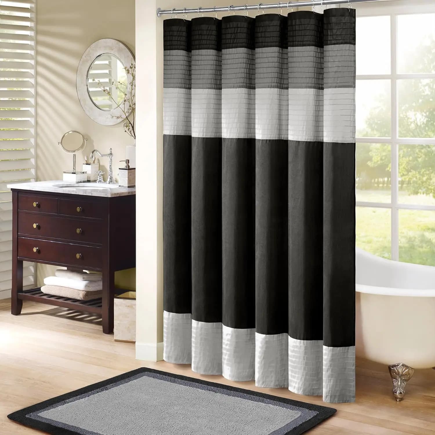 Modern Bath Tent in Microfiber Rows, 72x72 Inches, Black - Design in Finta Silk for an Elegant Shower Room