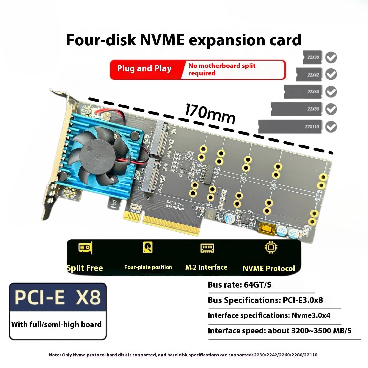scheda di espansione pcie PEX8747 a quattro dischi M.2 piena/mezzo alta