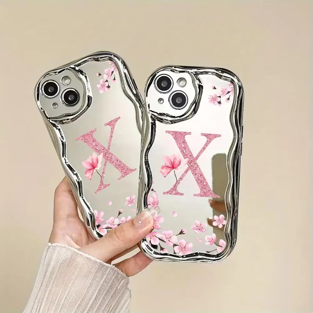 Sakura letter X electroplated cream phone case suitable for iPhone 17 16 15 14 13 12 11 Pro/Max/Plus anti drop and shockproof