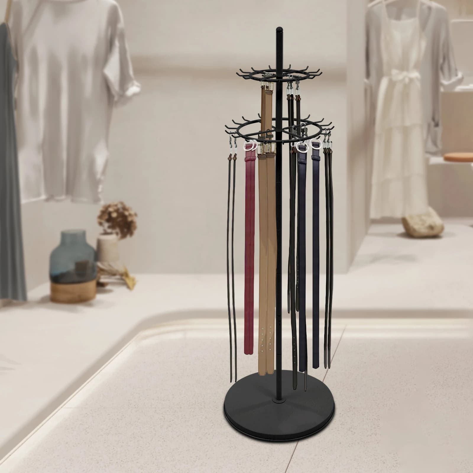 Exhibitor 2 Level Swivels with 31 Clamps for Scarves and Ties, Space Saving Organizer for Wardrobe and Boutique