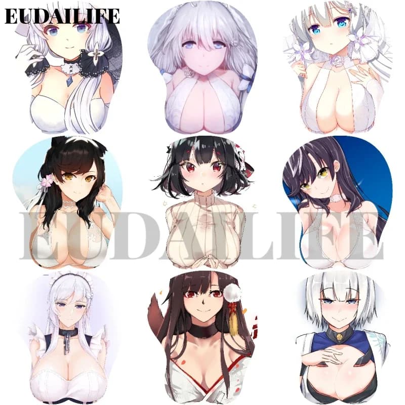 Azur Lane 3D Mousepad Atago Belfast Illustrious Poggiapolsi per le mani Tappetino per mouse Tappetino per mouse in silicone Oppai Morbido tappetino per mouse Lavoro d'ufficio
