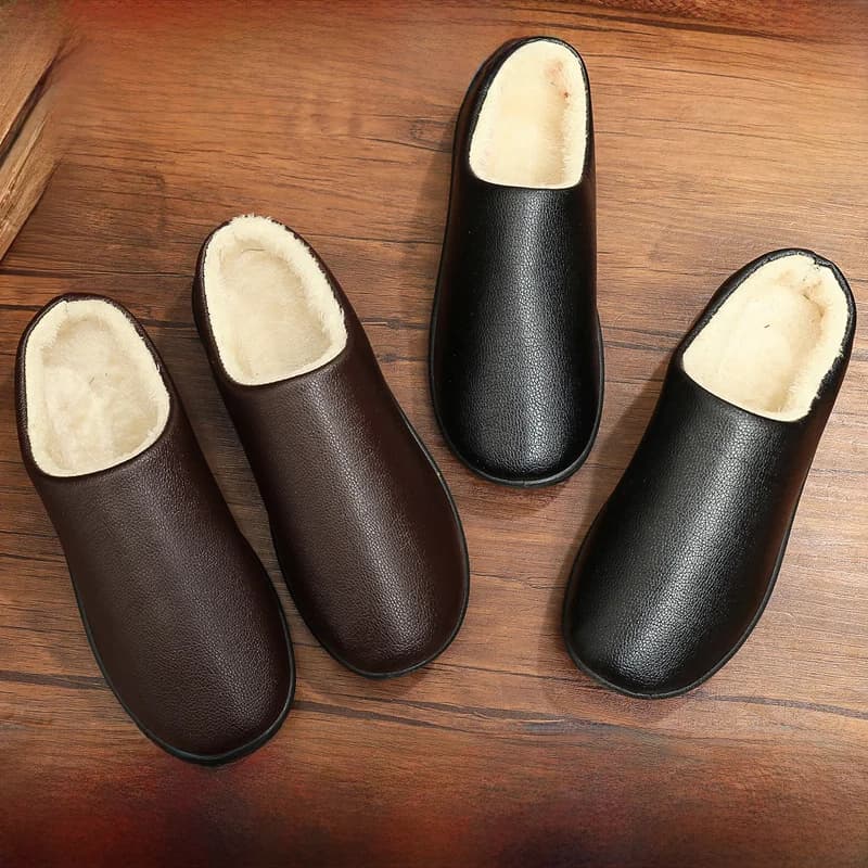 Pantofole in cotone ispessito per uomo e donna, da indossare all'interno e all'esterno, impermeabili, calde per l'inverno, con interno in pile e tacco spesso.