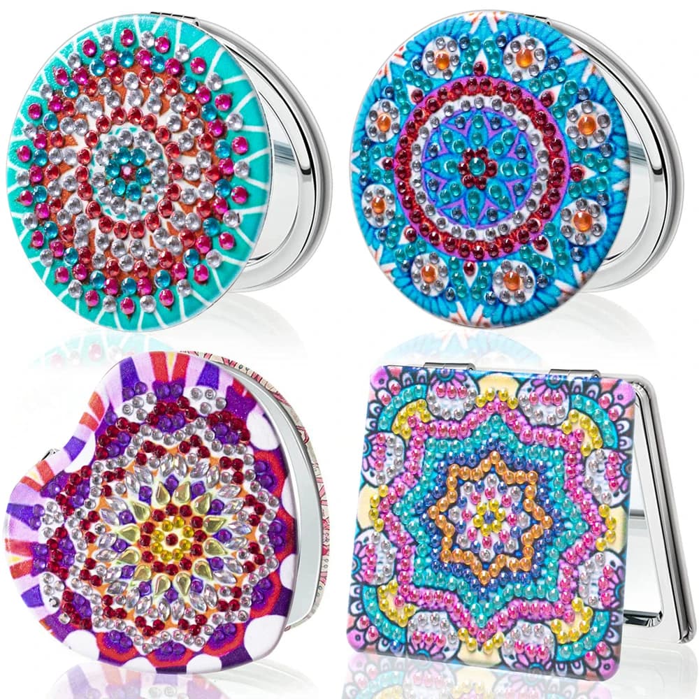 1 pz/set fai da te Mandala diamante specchio artistico compatto portatile pieghevole specchio in pelle fiore pittura diamante specchio compatto per adulti