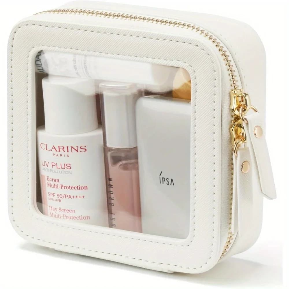 Piccola Borsa Cosmetica per Borsetta, Mini Pochette per Trucchi, Organizer da Viaggio Trasparente e Carino, Astuccio Impermeabile Quadrato con Cerniera per Articoli da Toeletta