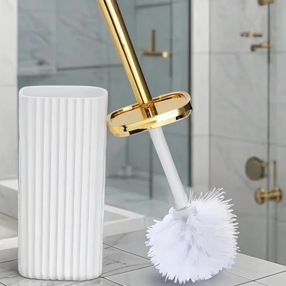 Set Professionale per la Pulizia del WC 360 ° Spazzola Rotante Anticorrosione per Angoli e Fessure con Supporto Compatto e Manico Regolabile in Altezza