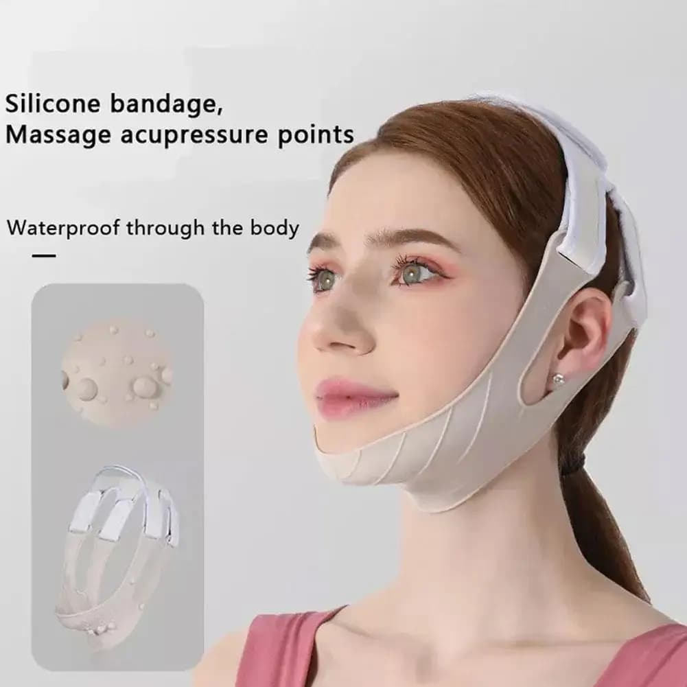 Maschera Viso in Silicone per Lifting a V, Fascia Modellante per Viso, Guance, Mento e Collo, Cintura Snellente