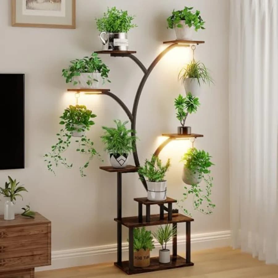Supporto per Piante con Luce di Crescita, Scaffale a 8 Livelli per Piante Multiple, 62 Pollici, Angolare, per Interni, Soggiorno, Patio, Arredamento Casa