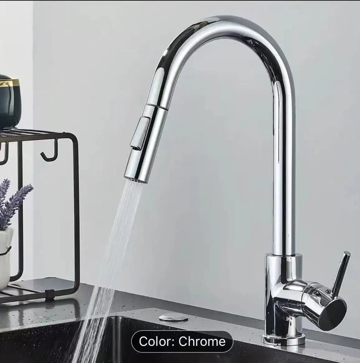 Rubinetto da cucina nero argento, doppia funzione, miscelatore estraibile con maniglia singola, rubinetto per acqua calda e fredda montato sul piano